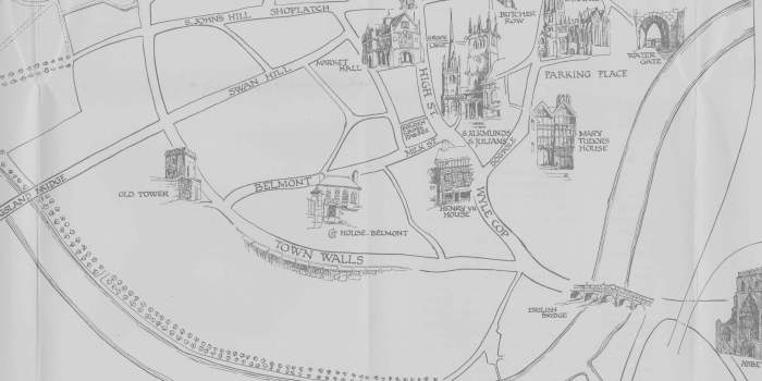 'What to See in Shrewsbury' map detail, 1950s