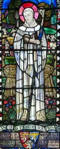 Detail of St Bernard dedication window at Llanarth Court. (© Crampin)